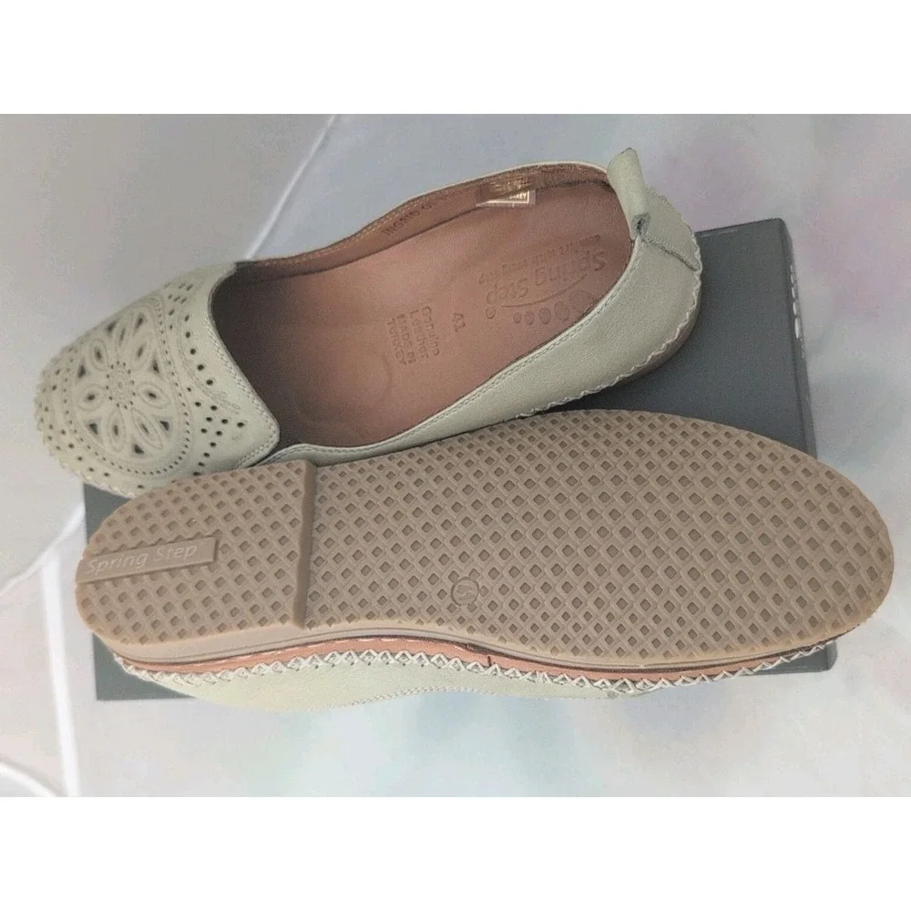 Spring Step Ingrid Womens Leather Slip On Flats Size 9.5-10 (41) Olive Green New